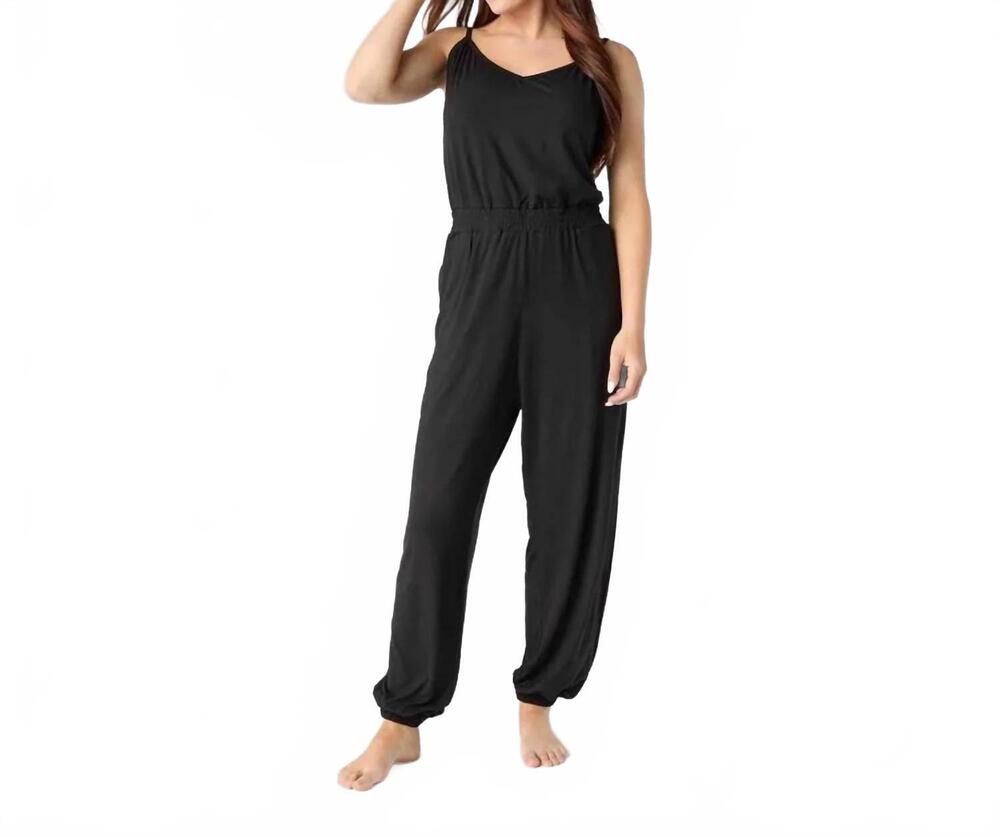 NEW COCO + CARMEN knit spaghetti strap jumpsuit in black